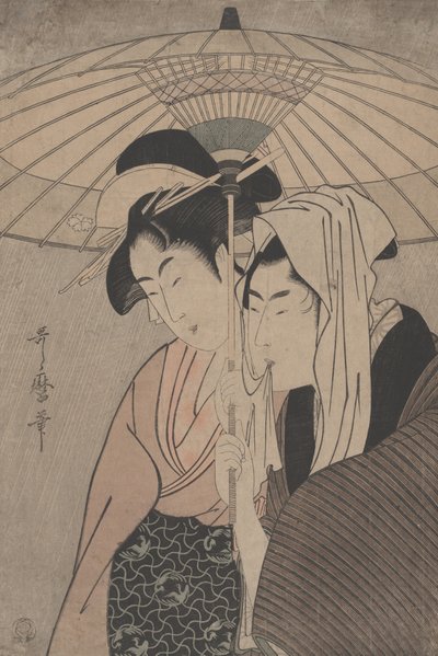 Man and Woman Under an Umbrella by Kitagawa Utamaro